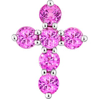 Olas d'Oro - 14K White Gold Pink Sapphire Cross Pendant - 0.90 Carat Total Gem Weight
