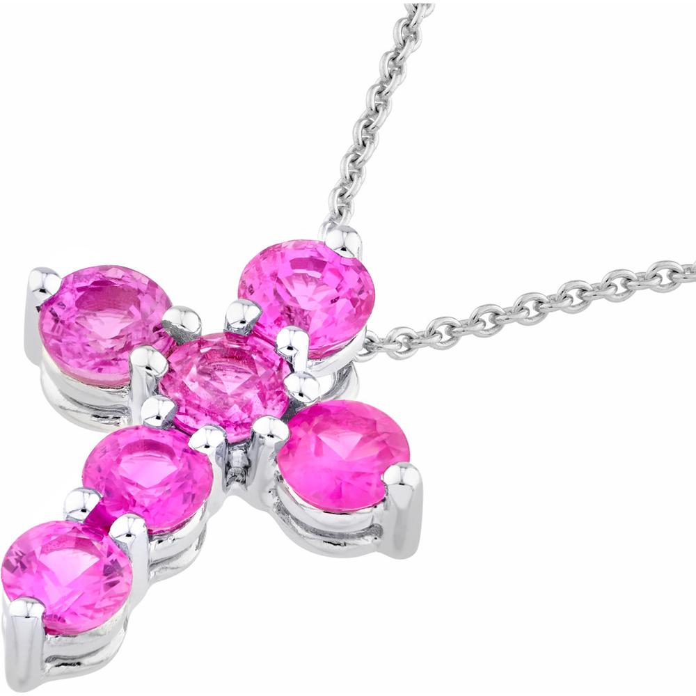 Olas d'Oro - 14K White Gold Pink Sapphire Cross Pendant - 0.90 Carat Total Gem Weight