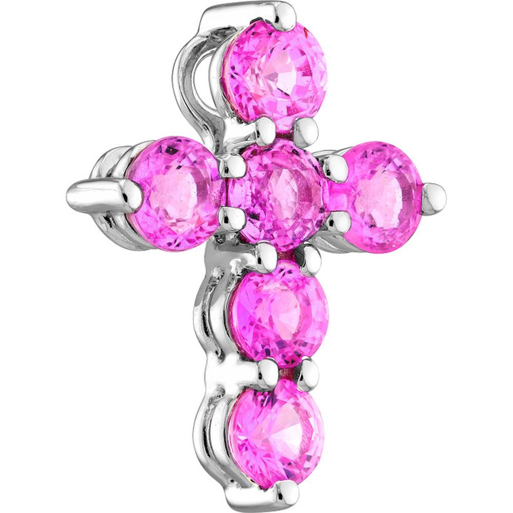 Olas d'Oro - 14K White Gold Pink Sapphire Cross Pendant - 0.90 Carat Total Gem Weight