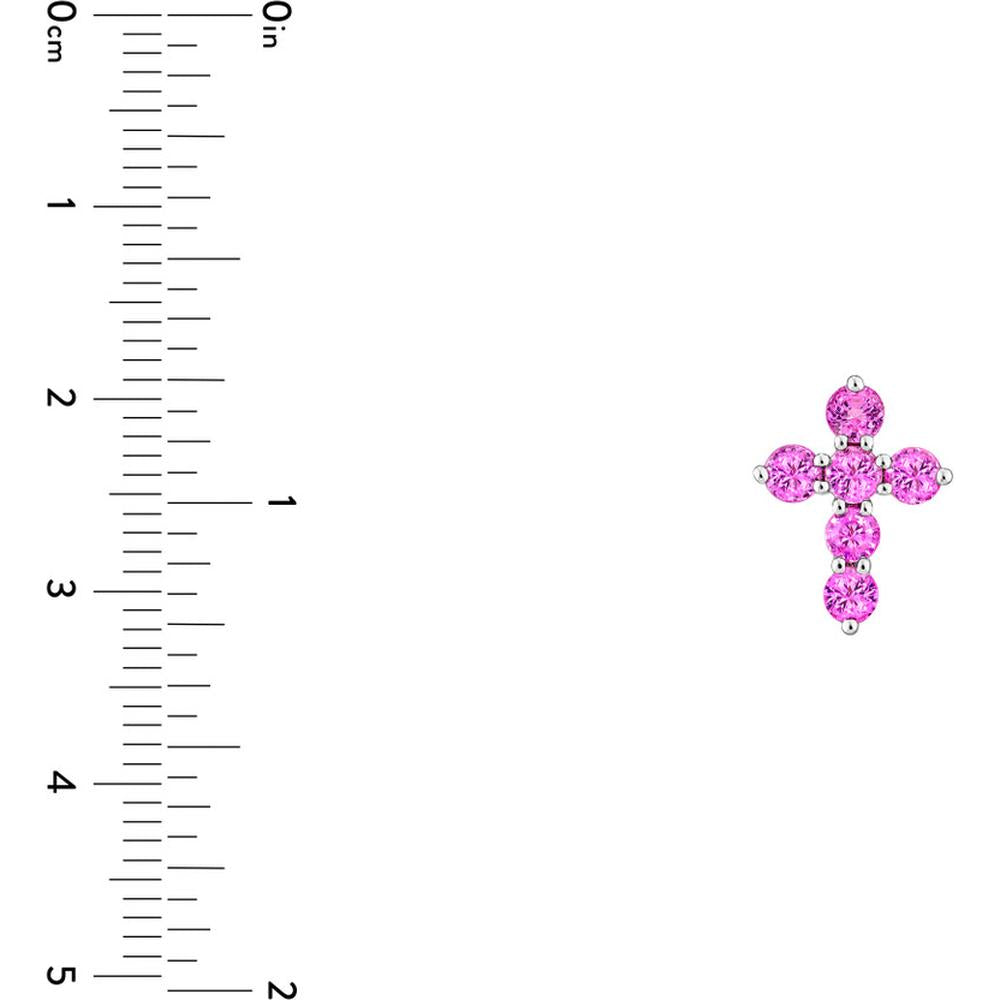 Olas d'Oro - 14K White Gold Pink Sapphire Cross Pendant - 0.90 Carat Total Gem Weight