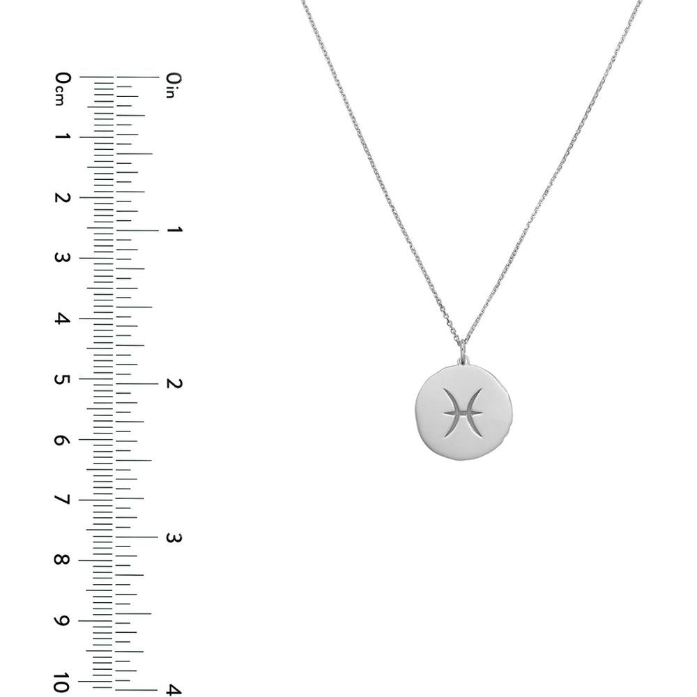 Olas d'Oro - 14K White Gold Pisces Organic Disc Pendant Necklace with Engraved Fish Symbol