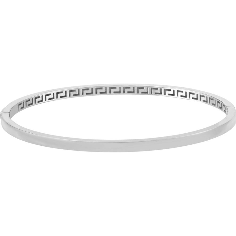 Olas d'Oro - 14K White Gold Plain Square Tube Bangle with Greek Key Interior - 8.19g