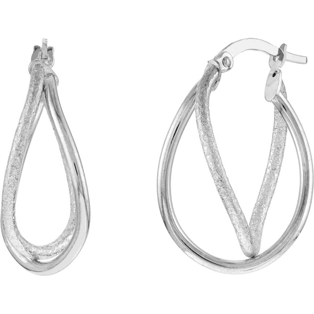 Olas d'Oro - 14K White Gold Polished and Satin Twisted Oval Hoop Earrings