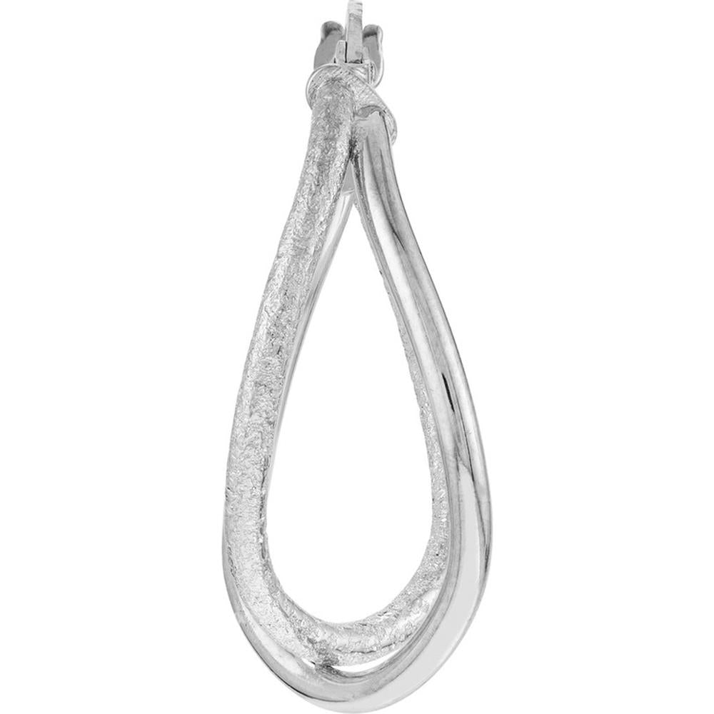 Olas d'Oro - 14K White Gold Polished and Satin Twisted Oval Hoop Earrings