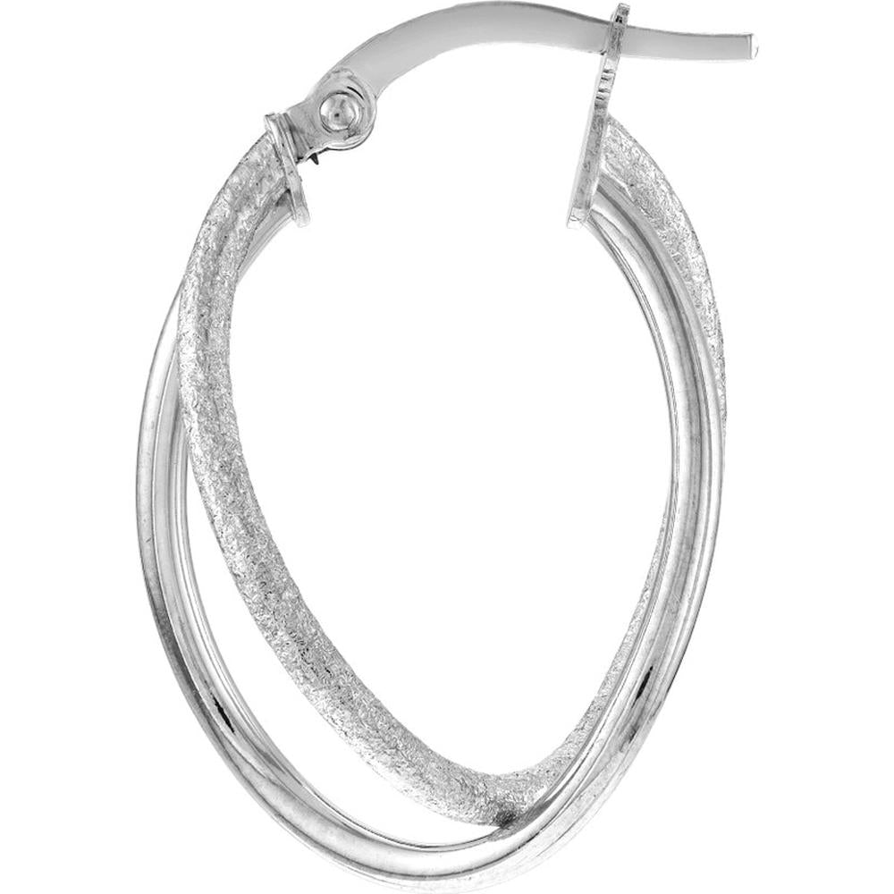 Olas d'Oro - 14K White Gold Polished and Satin Twisted Oval Hoop Earrings
