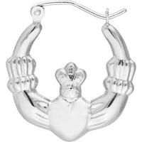 Olas d'Oro - 14K White Gold Polished Claddagh Hoop Earrings