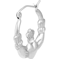 Olas d'Oro - 14K White Gold Polished Claddagh Hoop Earrings