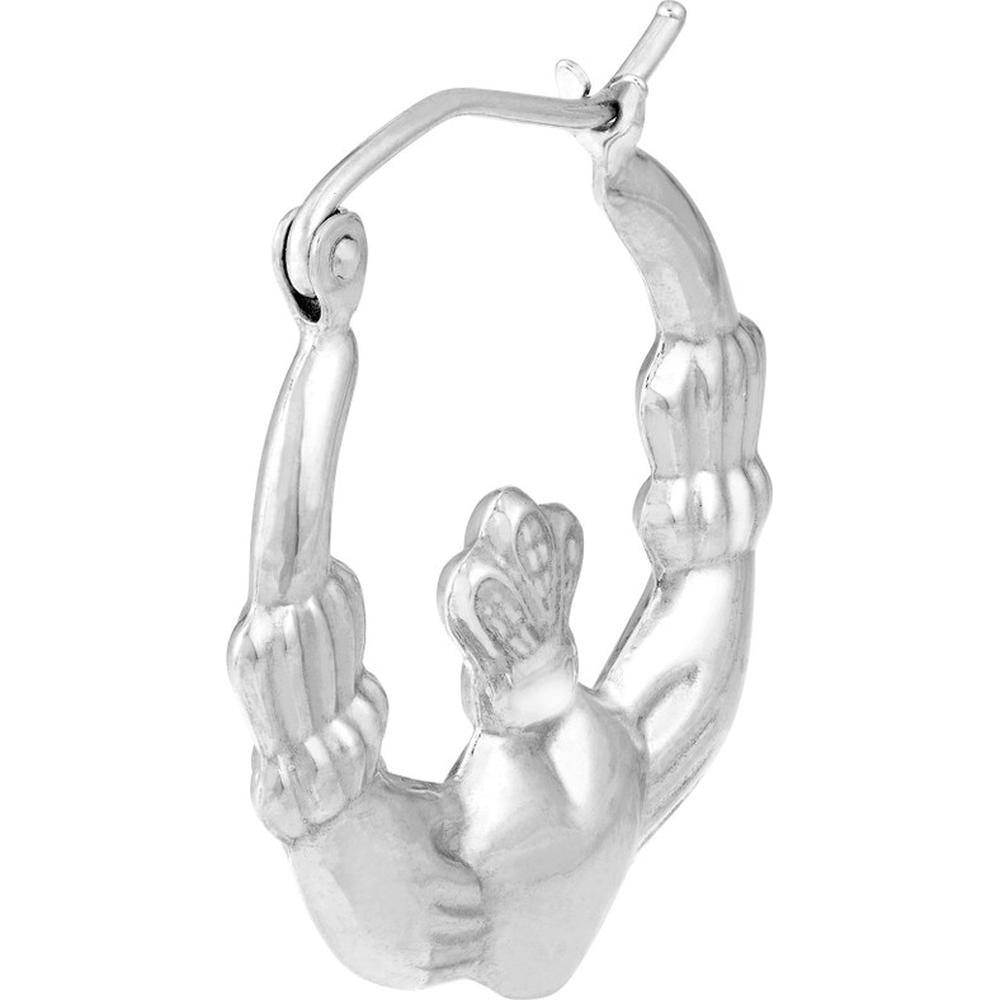 Olas d'Oro - 14K White Gold Polished Claddagh Hoop Earrings