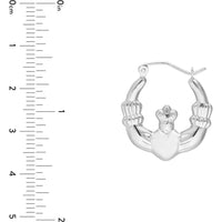 Olas d'Oro - 14K White Gold Polished Claddagh Hoop Earrings