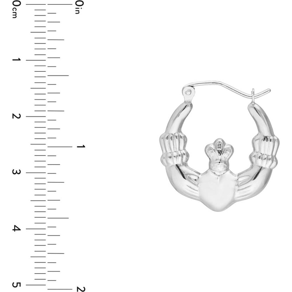 Olas d'Oro - 14K White Gold Polished Claddagh Hoop Earrings
