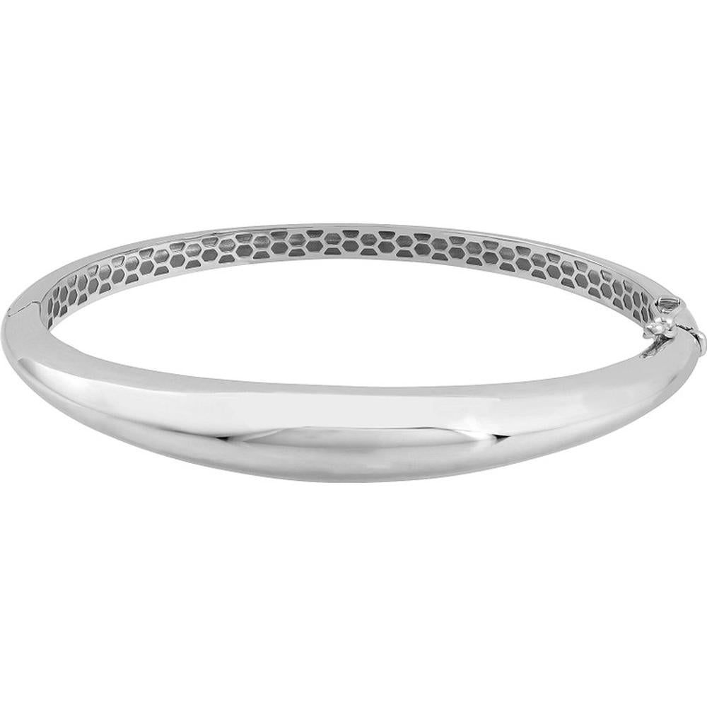 Olas d'Oro - 14K White Gold Polished Dome Bangle with Box Lock Closure - 9.20g