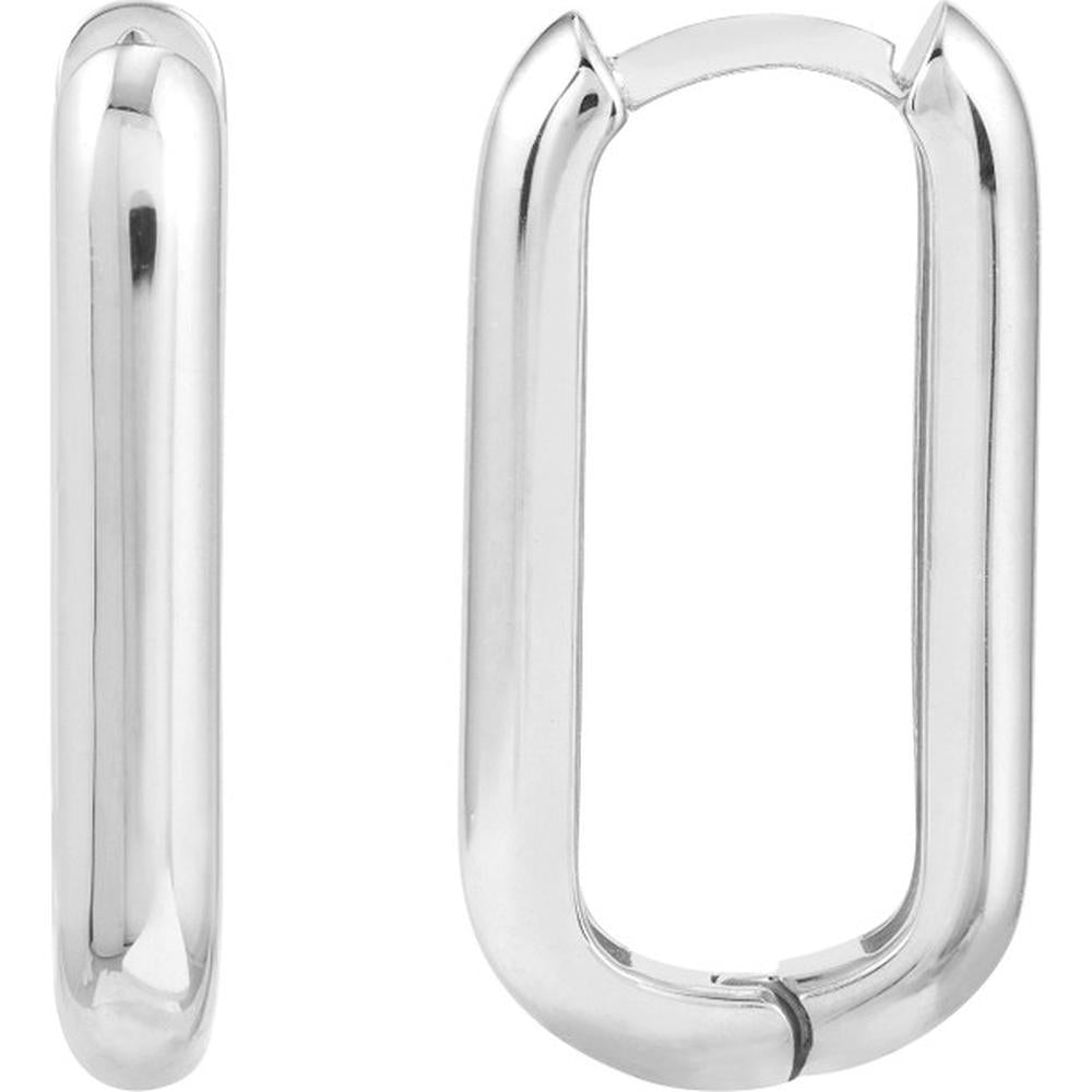 Olas d'Oro - 14K White Gold Polished Oblong Mini Hoops - 3.82 Grams Total Weight