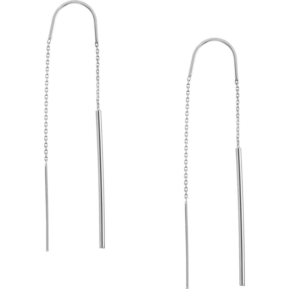 Olas d'Oro - 14K White Gold Polished Stick Threader Earrings - 1.22g Total Weight