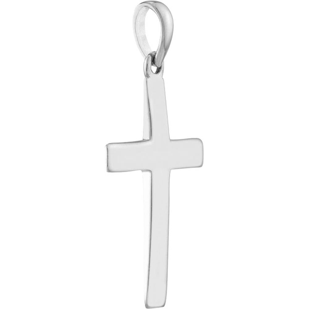 Olas d'Oro - 14K White Gold Polished Straight-Edged Cross Pendant - 1.15 Grams