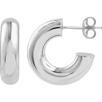 Olas d'Oro - 14K White Gold Polished Tubular 8mm Hoop Earrings Bold Statement Design