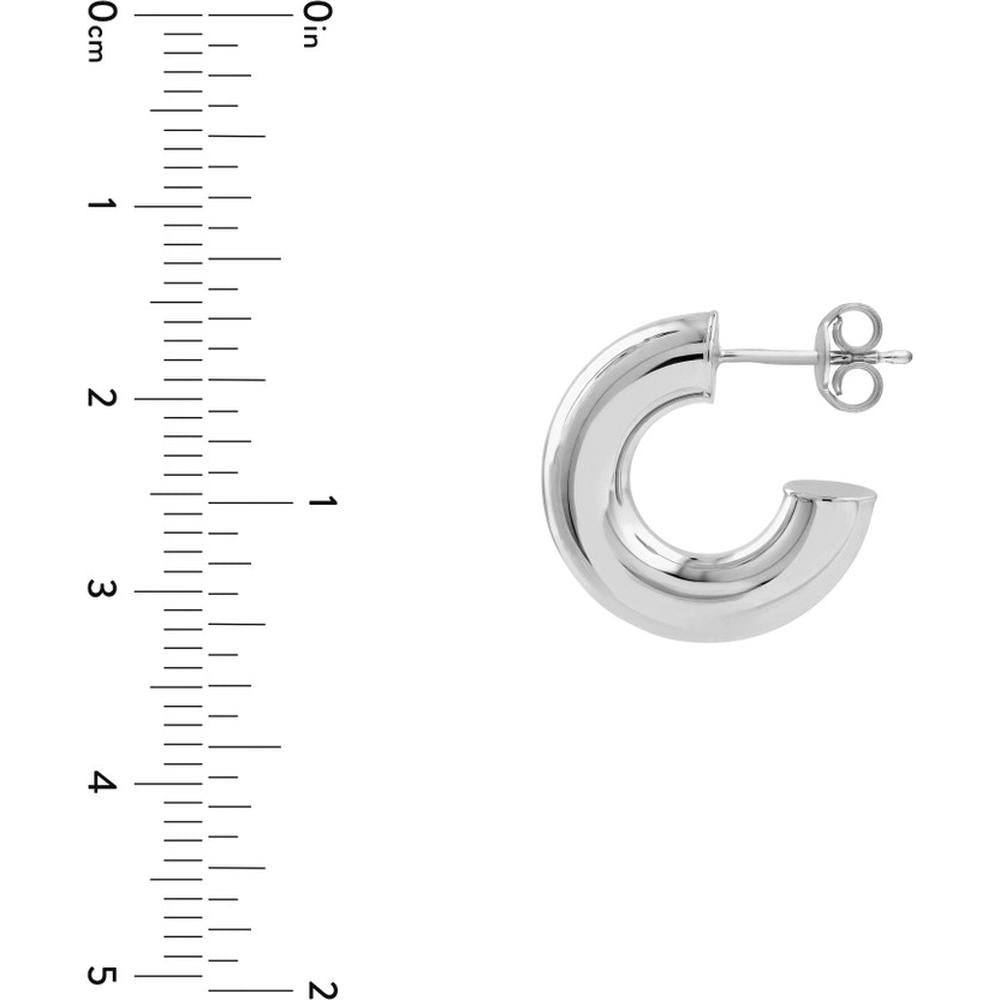 Olas d'Oro - 14K White Gold Polished Tubular 8mm Hoop Earrings Bold Statement Design