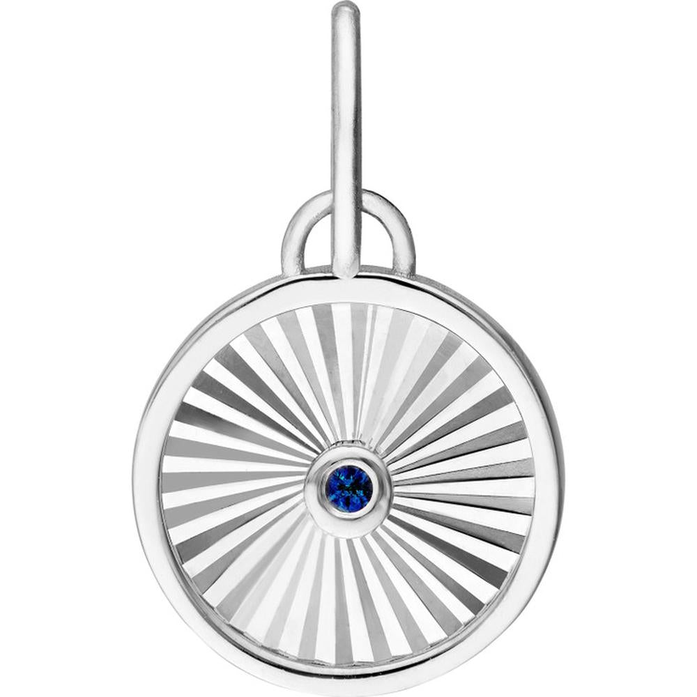 Olas d'Oro - 14K White Gold Radiant Round Sapphire Pendant with Milgrain Detail - 0.01 Carat