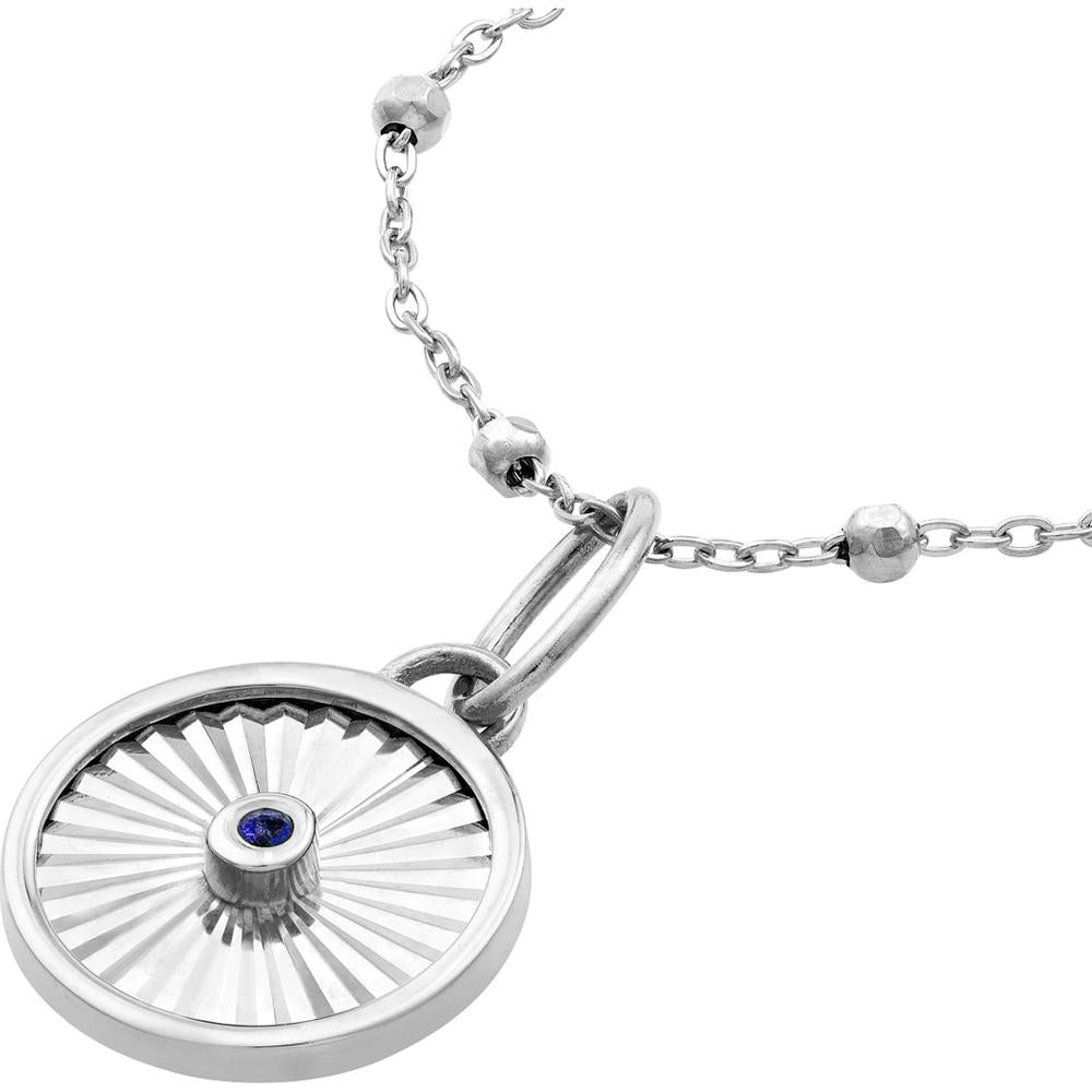 Olas d'Oro - 14K White Gold Radiant Round Sapphire Pendant with Milgrain Detail - 0.01 Carat