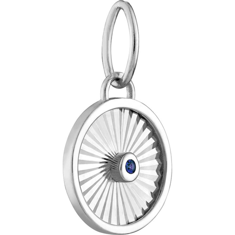 Olas d'Oro - 14K White Gold Radiant Round Sapphire Pendant with Milgrain Detail - 0.01 Carat