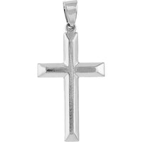 Olas d'Oro - 14K White Gold Raised Cross Pendant with Bevel Edge Design - 1.60 Grams Average Weight