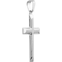 Olas d'Oro - 14K White Gold Raised Cross Pendant with Bevel Edge Design - 1.60 Grams Average Weight