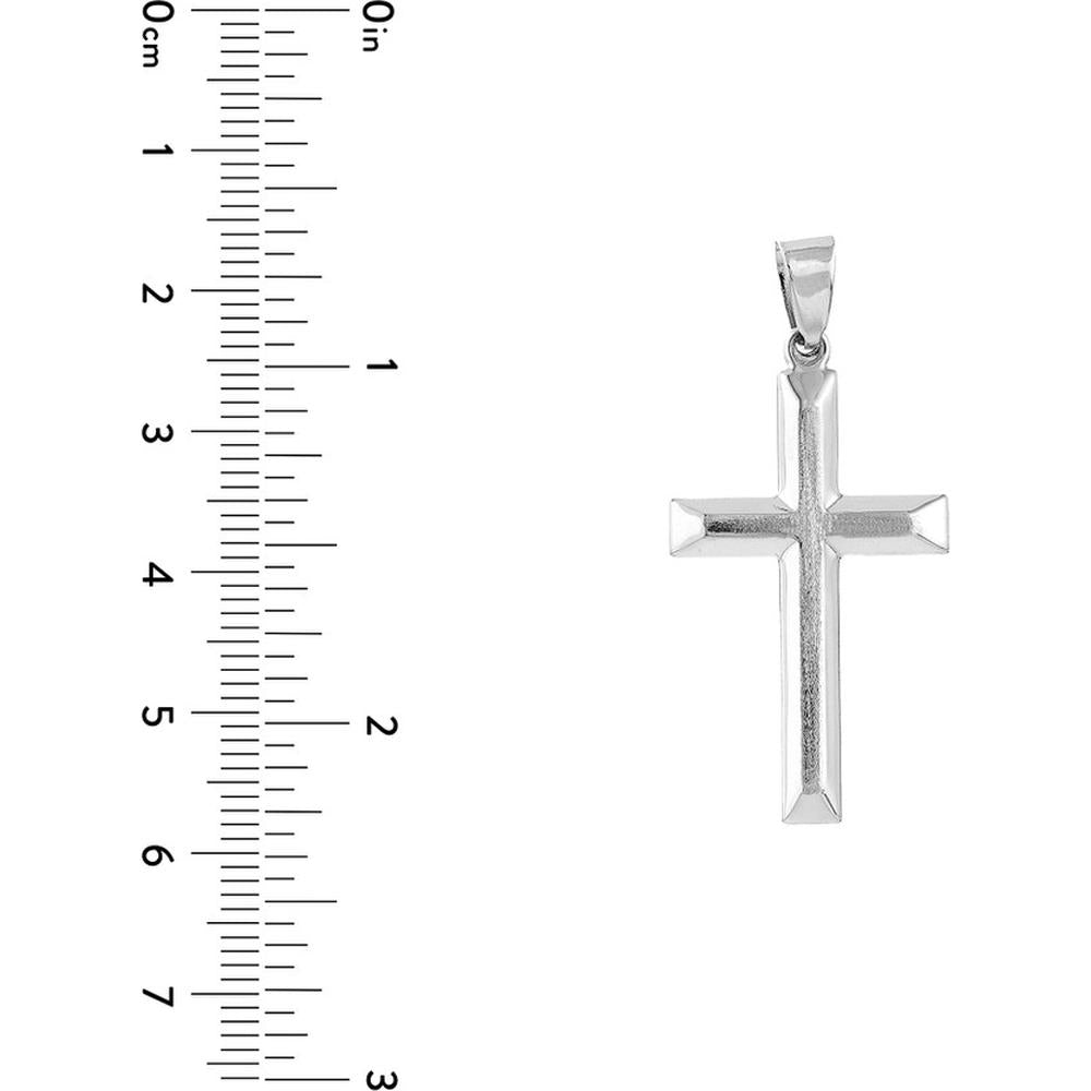 Olas d'Oro - 14K White Gold Raised Cross Pendant with Bevel Edge Design - 1.60 Grams Average Weight