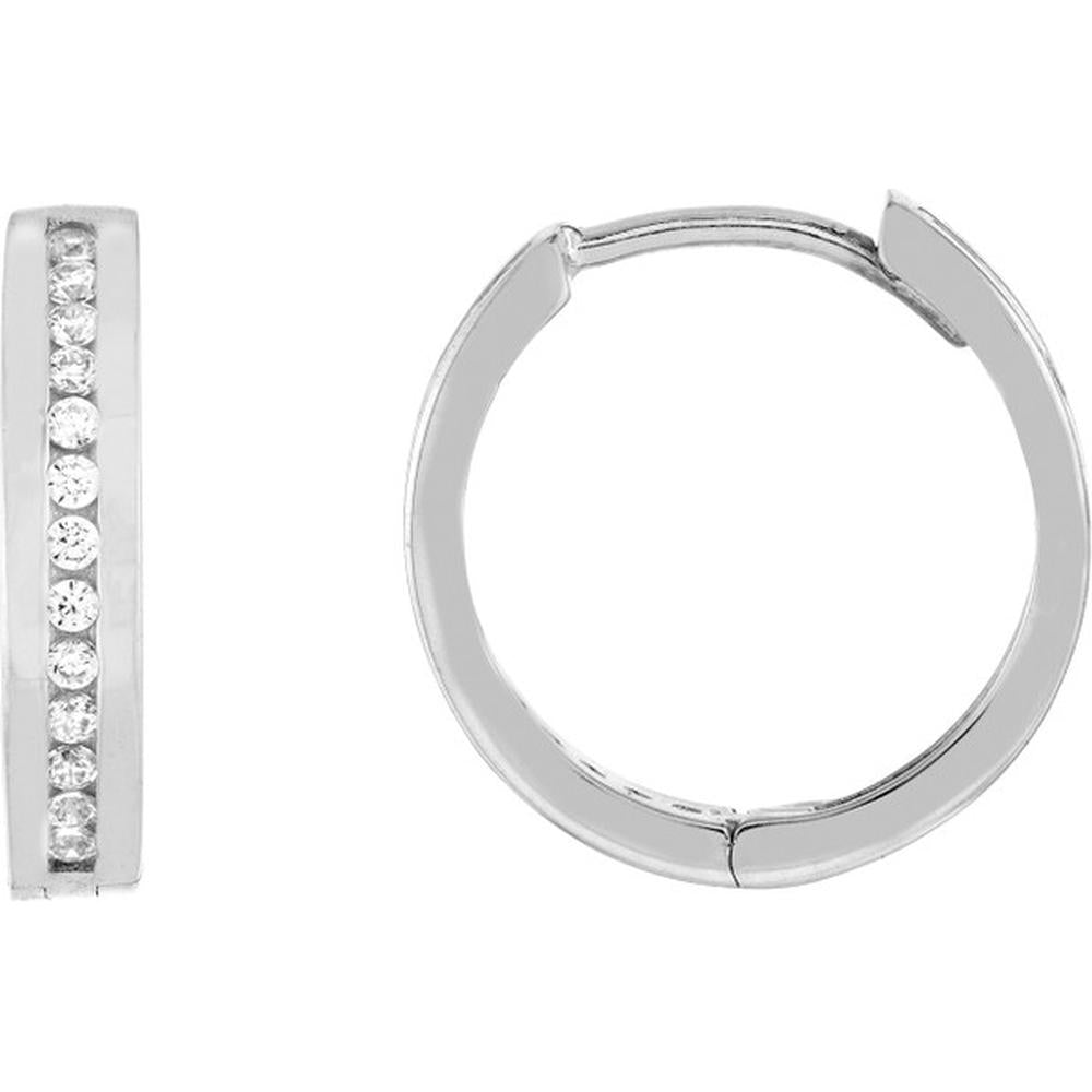 Olas d'Oro - 14K White Gold Reversible CZ Hoop Earrings - 2.20 Grams Total Weight