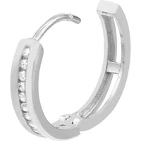 Olas d'Oro - 14K White Gold Reversible CZ Hoop Earrings - 2.20 Grams Total Weight