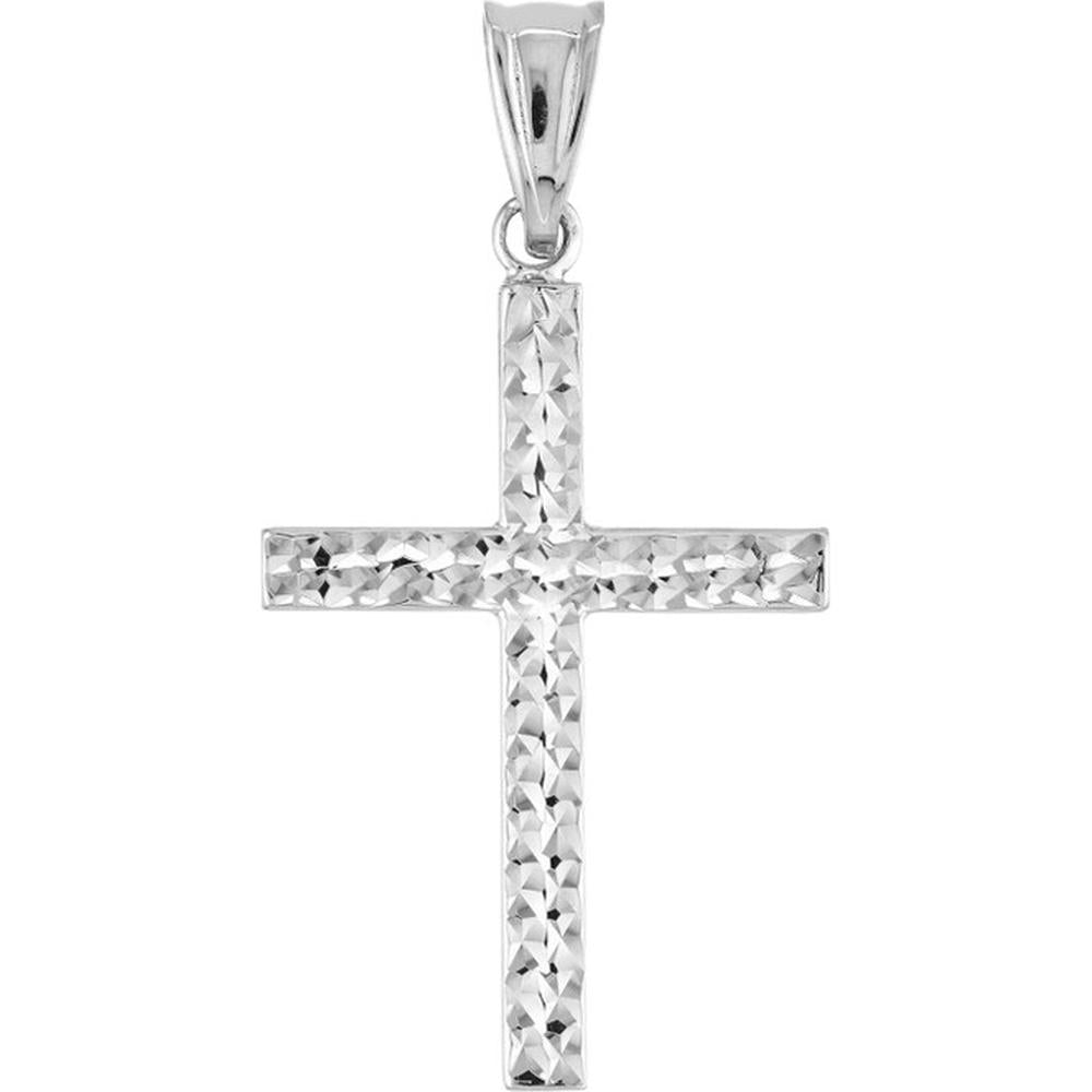Olas d'Oro - 14K White Gold Reversible Diamond-Cut and Polished Cross Pendant - 1.15 Grams