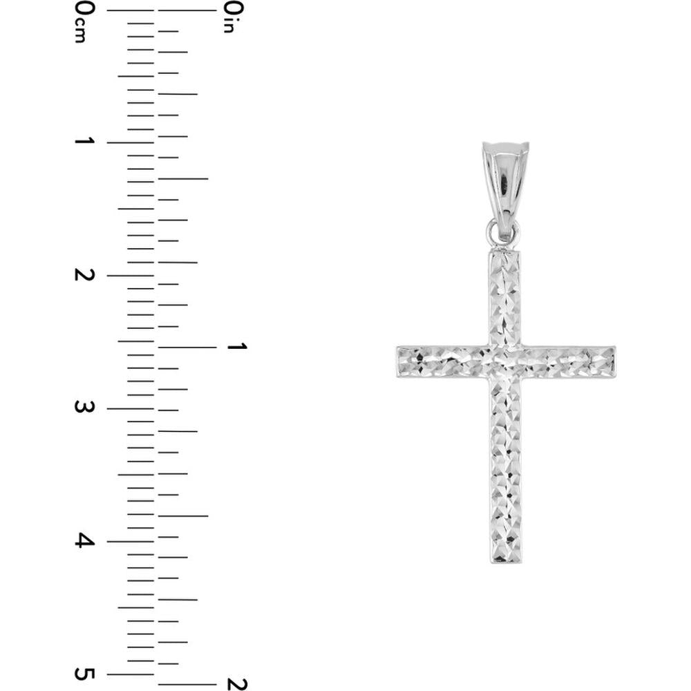Olas d'Oro - 14K White Gold Reversible Diamond-Cut and Polished Cross Pendant - 1.15 Grams
