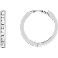 Olas d'Oro - 14K White Gold Reversible Mini Hoop Earrings with CZ - 1.50 Grams Total Weight