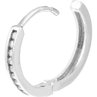 Olas d'Oro - 14K White Gold Reversible Mini Hoop Earrings with CZ - 1.50 Grams Total Weight