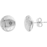 Olas d'Oro - 14K White Gold Ridged Button Stud Earrings - Elegant Everyday Luxury