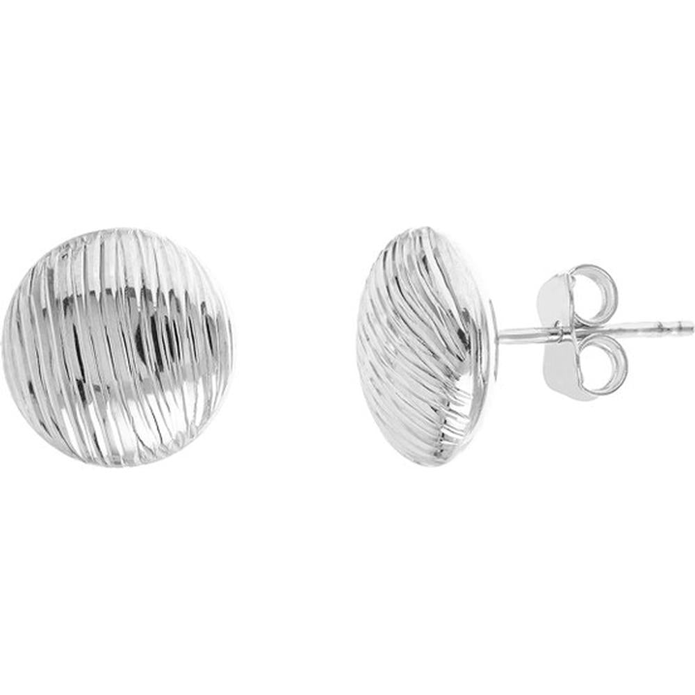 Olas d'Oro - 14K White Gold Ridged Button Stud Earrings - Elegant Everyday Luxury