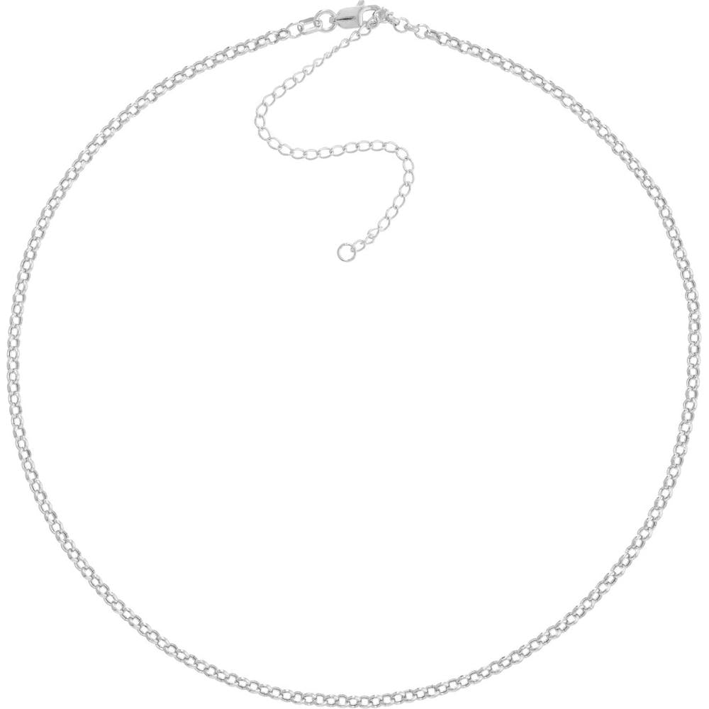 Olas d'Oro - 14K White Gold Rolo Choker Chain - Adjustable 13-16 Inches
