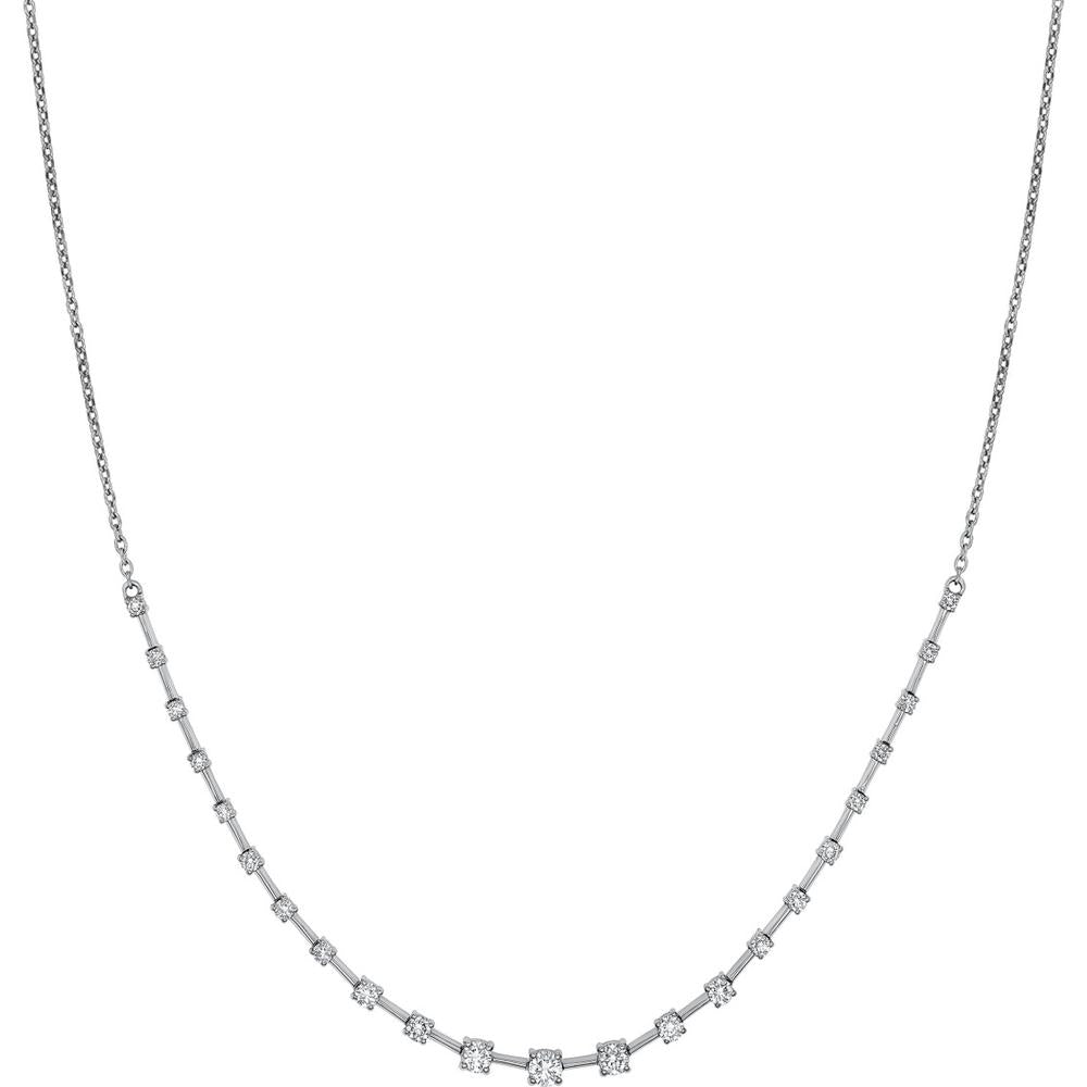 Olas d'Oro - 14K White Gold Round Ascending Diamond Necklace 1.02 Carat Total Diamond Weight