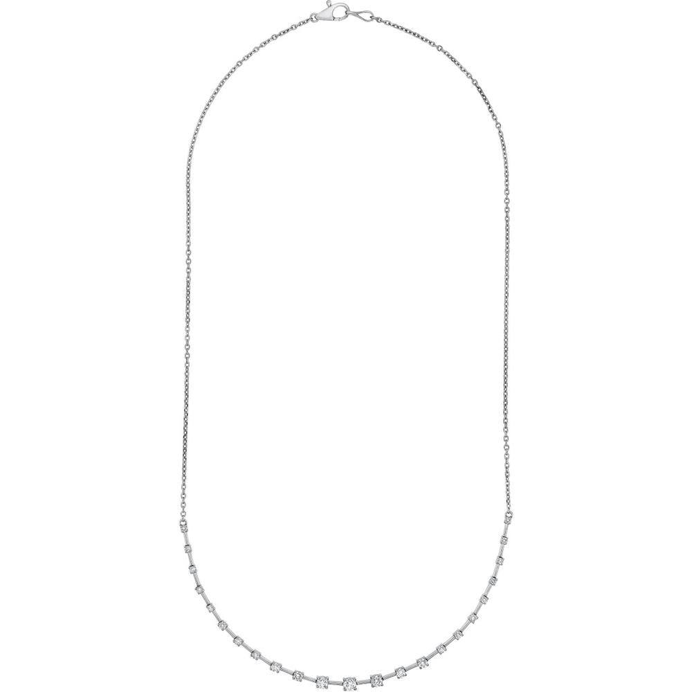 Olas d'Oro - 14K White Gold Round Ascending Diamond Necklace 1.02 Carat Total Diamond Weight