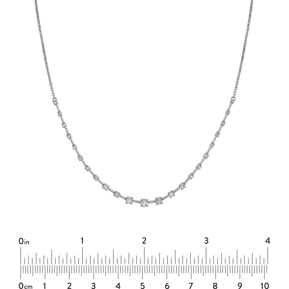 Olas d'Oro - 14K White Gold Round Ascending Diamond Necklace 1.02 Carat Total Diamond Weight
