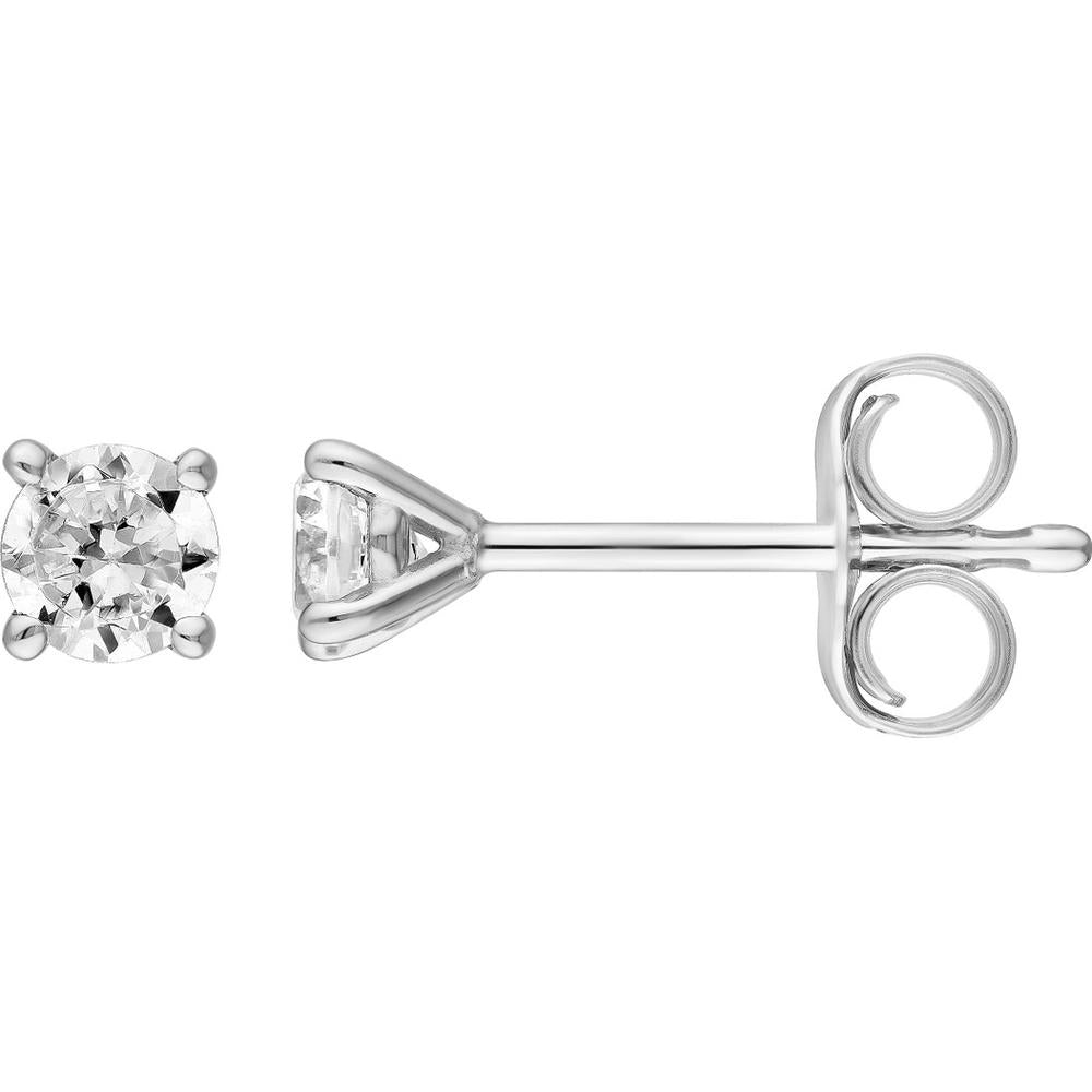 Olas d'Oro - 14K White Gold Round Diamond 4-Prong Stud Earrings - 0.22 Carat Total Diamond Weight
