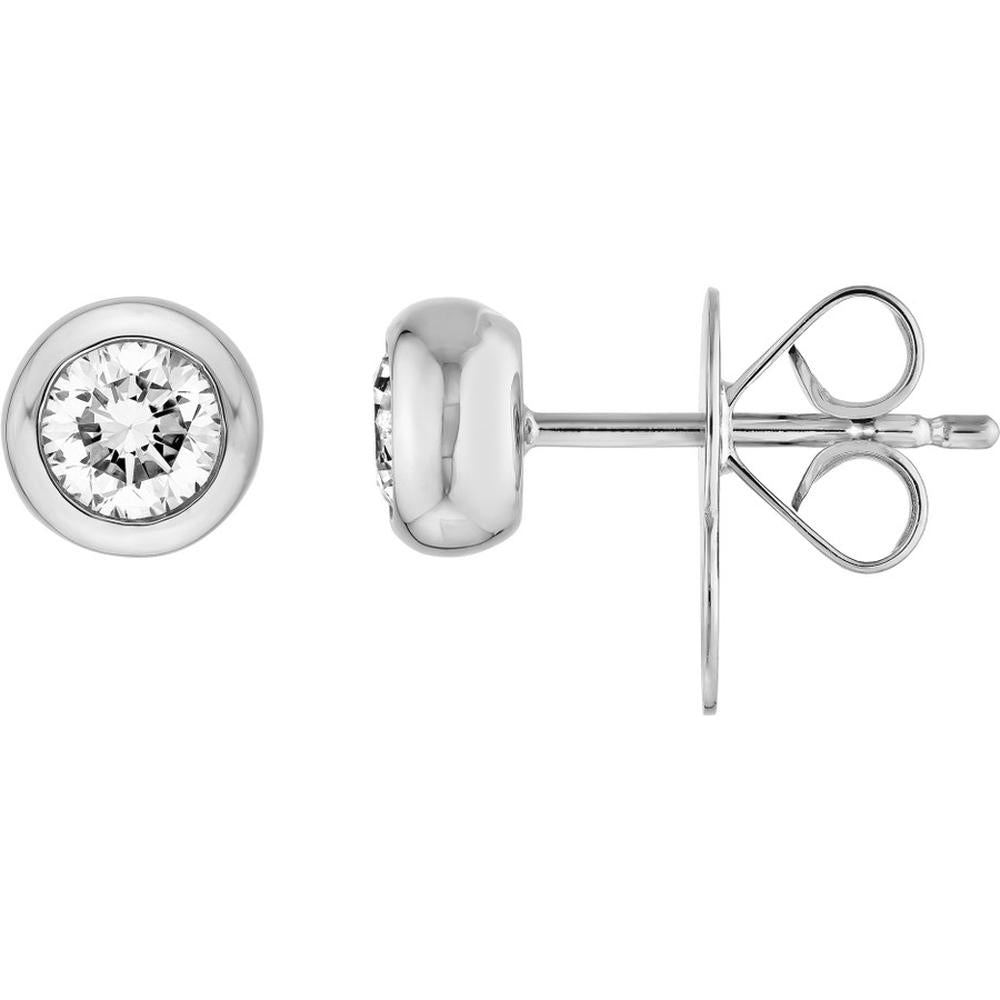 Olas d'Oro - 14K White Gold Round Diamond Bezel Stud Earrings - 0.54 Carat Total Diamond Weight