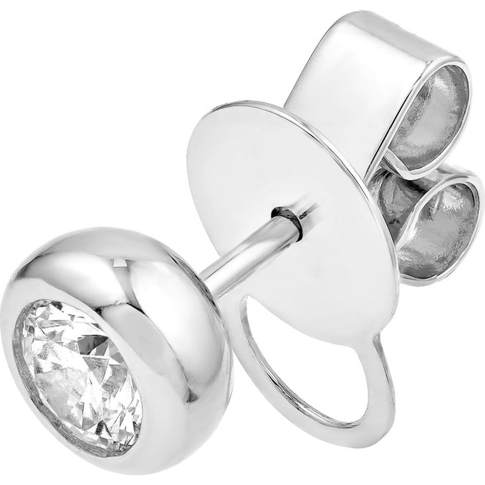 Olas d'Oro - 14K White Gold Round Diamond Bezel Stud Earrings - 0.54 Carat Total Diamond Weight