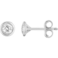 Olas d'Oro - 14K White Gold Round Diamond Martini Bezel Stud Earrings - 0.27 Carat Total Diamond Weight