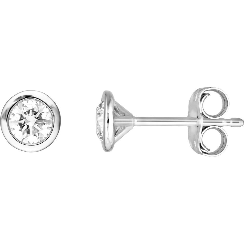 Olas d'Oro - 14K White Gold Round Diamond Martini Bezel Stud Earrings - 1/2 Carat Total Diamond Weight