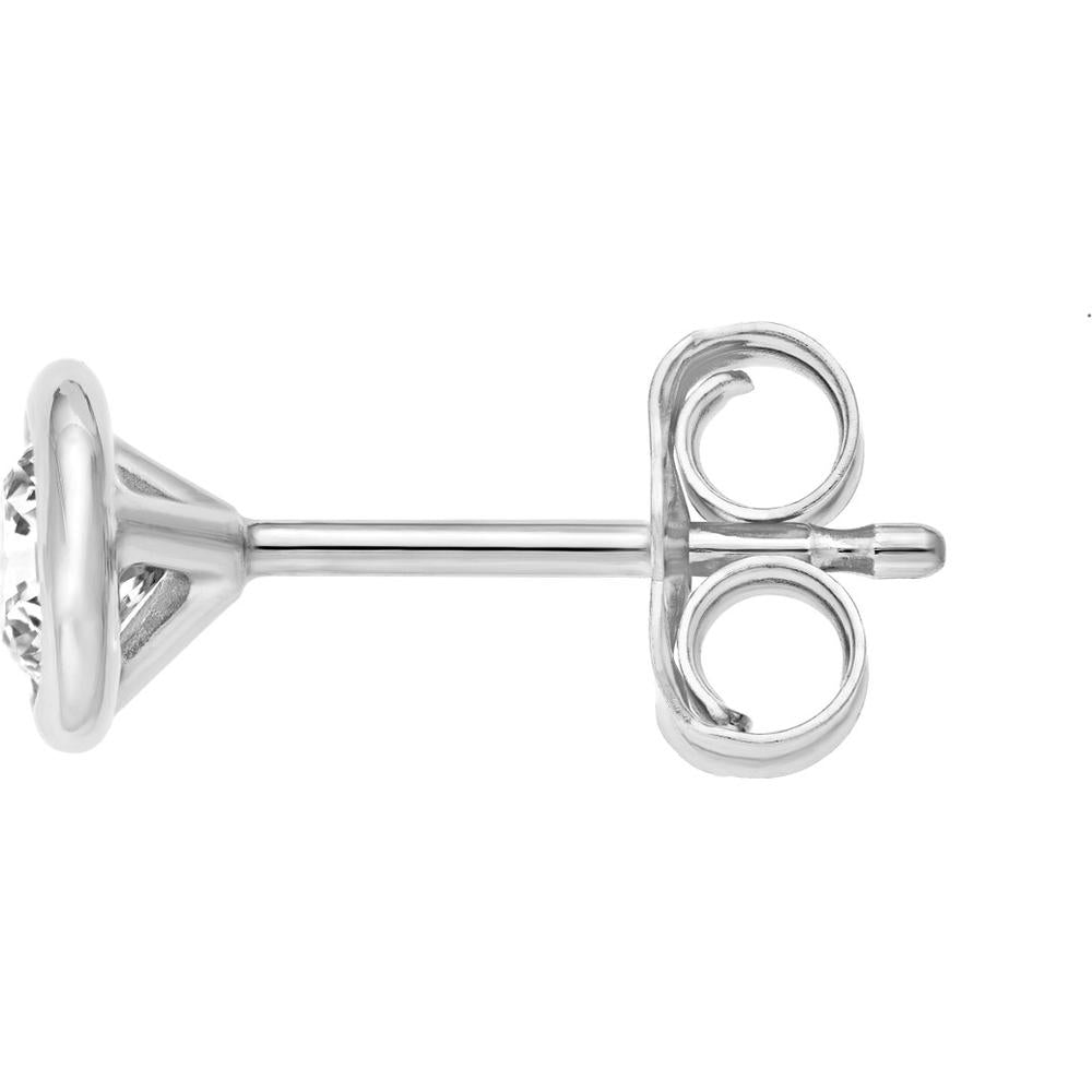 Olas d'Oro - 14K White Gold Round Diamond Martini Bezel Stud Earrings - 1/2 Carat Total Diamond Weight