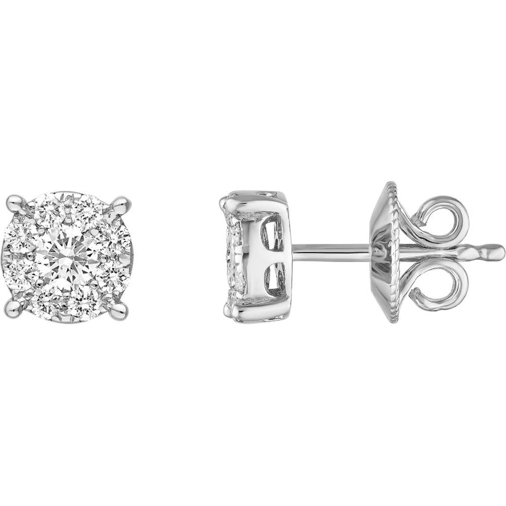 Olas d'Oro - 14K White Gold Round Diamond Stud Earrings - 0.73 Carat Total Diamond Weight