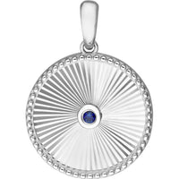 Olas d'Oro - 14K White Gold Round Sapphire Radiant Pendant - 0.05 Carat Total Sapphire Weight