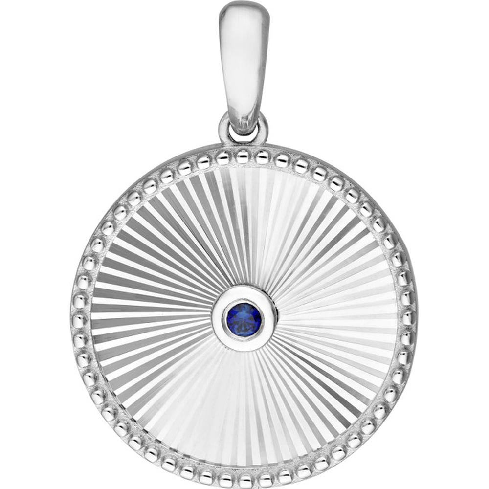 Olas d'Oro - 14K White Gold Round Sapphire Radiant Pendant - 0.05 Carat Total Sapphire Weight