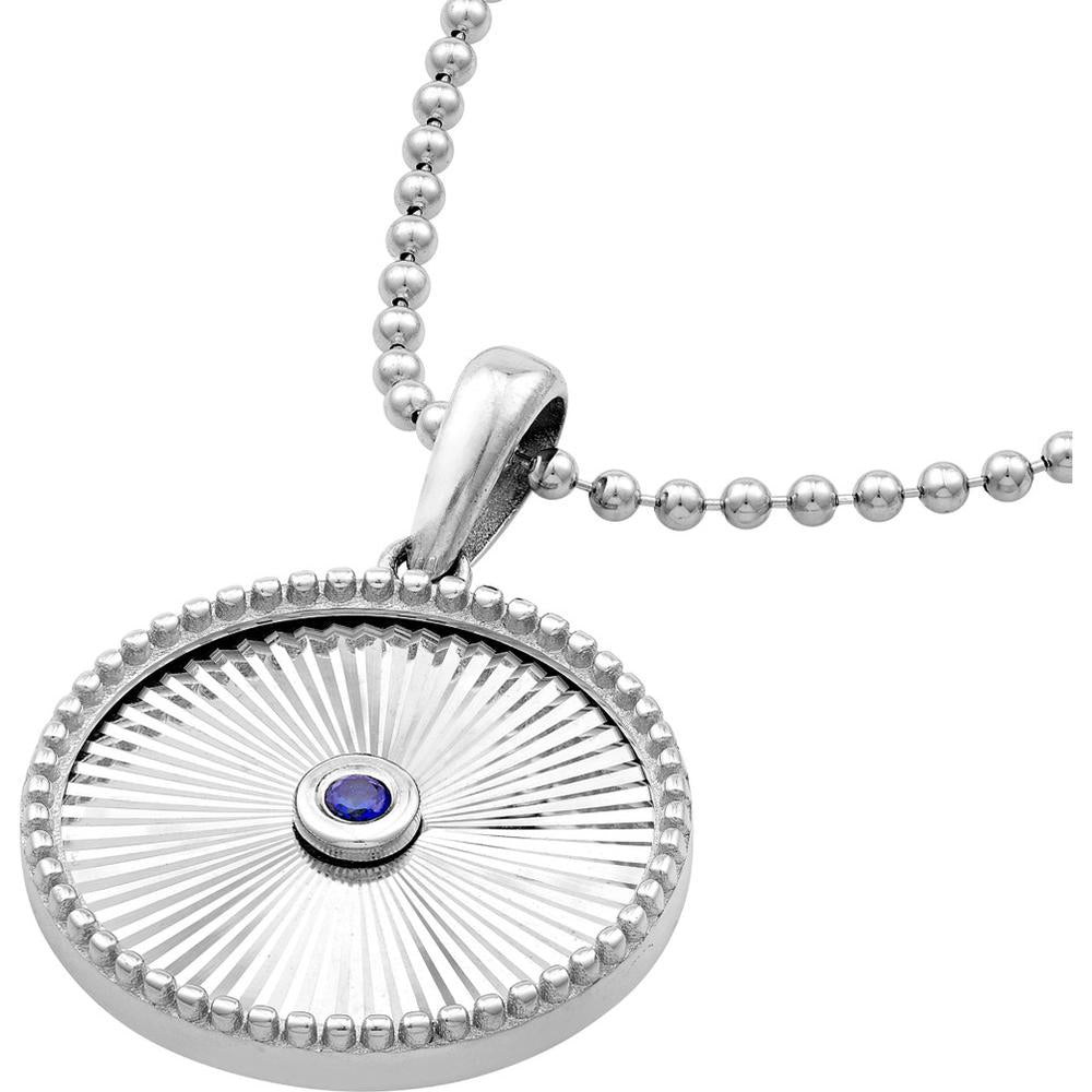Olas d'Oro - 14K White Gold Round Sapphire Radiant Pendant - 0.05 Carat Total Sapphire Weight