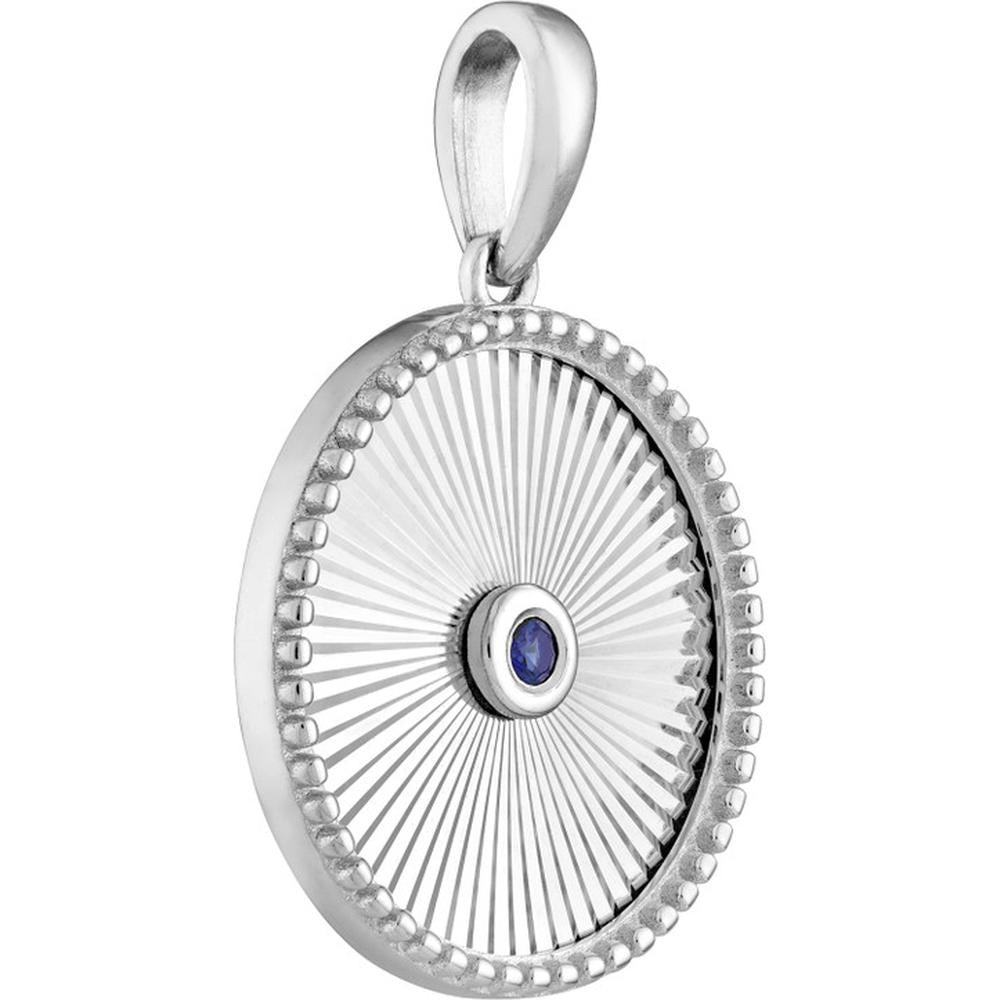 Olas d'Oro - 14K White Gold Round Sapphire Radiant Pendant - 0.05 Carat Total Sapphire Weight