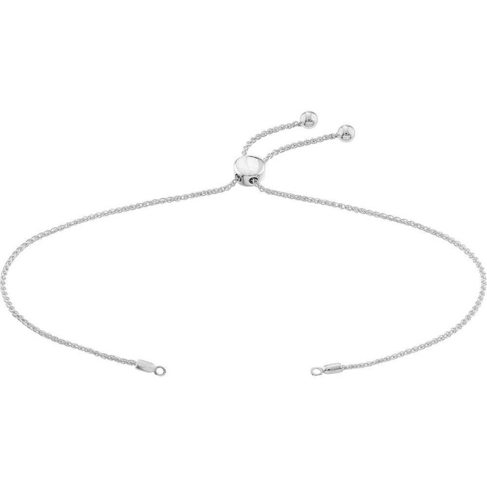 Olas d'Oro - 14K White Gold Round Wheat Chain Adjustable Bolo Bracelet 3.04 Grams